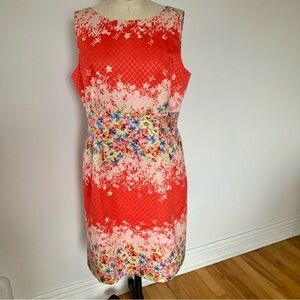 Tahari ASL Coral Floral Sleeveless Dress